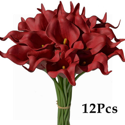 Amorly 12Pcs Red Artificial Flowers Pu Realistic Bouquet For Elegant Home Decor Centerpiece Wedding Bridal Bouquet Table Decoration - image 1