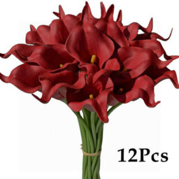 Amorly 12Pcs Red Artificial Flowers Pu Realistic Bouquet For Elegant Home Decor Centerpiece Wedding Bridal Bouquet Table Decoration - thumbnail 1