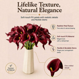 Amorly 12Pcs Red Artificial Flowers Pu Realistic Bouquet For Elegant Home Decor Centerpiece Wedding Bridal Bouquet Table Decoration - thumbnail 2
