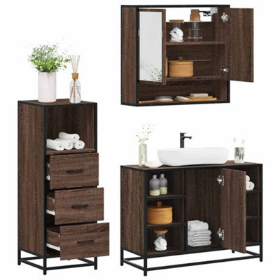 Berkfield 3 Piece Bathroom Furniture Set Brown Oak Engineered Wood - image 1