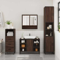 Berkfield 3 Piece Bathroom Furniture Set Brown Oak Engineered Wood - thumbnail 3