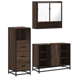Berkfield 3 Piece Bathroom Furniture Set Brown Oak Engineered Wood - thumbnail 2
