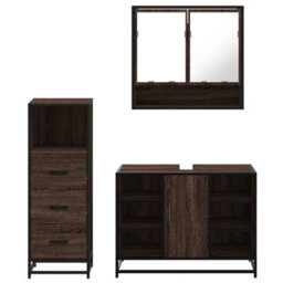 Berkfield 3 Piece Bathroom Furniture Set Brown Oak Engineered Wood - thumbnail 5