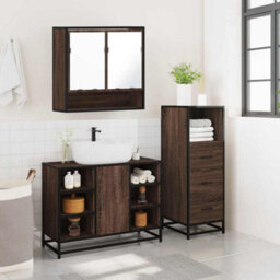 Berkfield 3 Piece Bathroom Furniture Set Brown Oak Engineered Wood - thumbnail 4