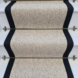 RainbowHome Herringbone Berber Beige Stain Free Stair Runner With 100% Cotton Black Border 65 600 - thumbnail 2