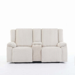 More4Homes Verona 2 Seater Jumbo Cord Manual Recliner Sofa W Drinks Console (Beige) - thumbnail 5