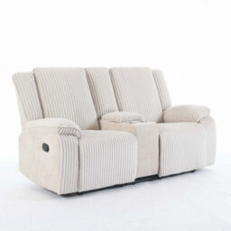 More4Homes Verona 2 Seater Jumbo Cord Manual Recliner Sofa W Drinks Console (Beige) - thumbnail 2