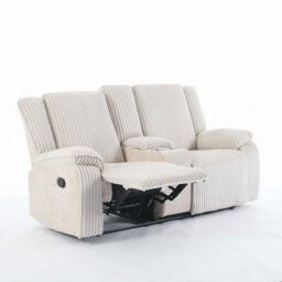 More4Homes Verona 2 Seater Jumbo Cord Manual Recliner Sofa W Drinks Console (Beige) - thumbnail 3
