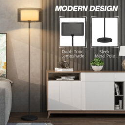 Homcom Modern Standing Lamp With Double Layer Shade & Foot Switch, Black - thumbnail 4