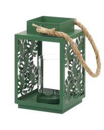 Beliani Lantern 25 Cm Green Metal Lantern With Glass Candle Holder And Monstera Cutouts - thumbnail 3