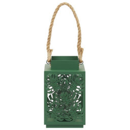 Beliani Lantern 25 Cm Green Metal Lantern With Glass Candle Holder And Monstera Cutouts - thumbnail 5