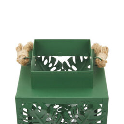 Beliani Lantern 25 Cm Green Metal Lantern With Glass Candle Holder And Monstera Cutouts - thumbnail 6