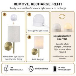 Auraglow Omniance Calista Rechargeable Wireless Wall Light With Remote - Satin Brass - 1 Lamp, 1 Light Source, 1 Remote - thumbnail 4
