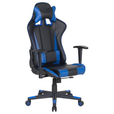 Beliani Office Chair Gamer Faux Leather Dark Blue - image 1