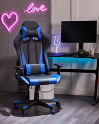 Beliani Office Chair Gamer Faux Leather Dark Blue - thumbnail 2