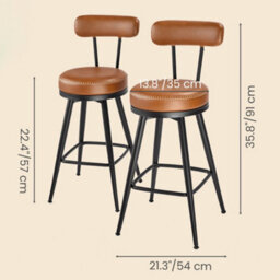 Ledrem Swivel Counter Stools, Set Of 2, Bar Chairs With Backs, Mid-Century Modern, Synthetic Leather, Kitchen, Brown - thumbnail 4