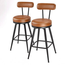 Ledrem Swivel Counter Stools, Set Of 2, Bar Chairs With Backs, Mid-Century Modern, Synthetic Leather, Kitchen, Brown - thumbnail 3