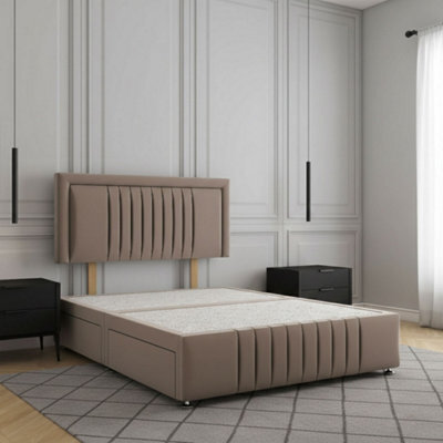 REGIONAL FURNISHINGS Mink Plush Velvet Upholstered Divan Bed Set 24Inch Headboard & Footboard & 2Drawers Sameside & No Mattress In All Sizes - image 1