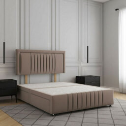 REGIONAL FURNISHINGS Mink Plush Velvet Upholstered Divan Bed Set 24Inch Headboard & Footboard & 2Drawers Sameside & No Mattress In All Sizes