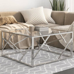 Berkfield Coffee Table Silver Stainless Steel And Tempered Glass
