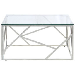 Berkfield Coffee Table Silver Stainless Steel And Tempered Glass - thumbnail 4