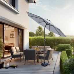 Sundaze 2.7M Grey Garden Parasol Umbrella Sun Shade Canopy With Hand Crank Tilt Function - thumbnail 1
