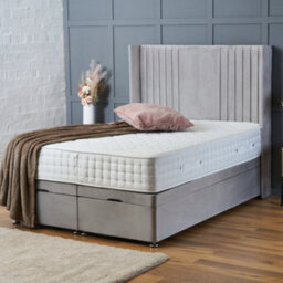 Bsspoke Ottoman Divan Bed Silver Plush Velvet With 25Cm Orthopaedic Mattress & 138Cm Headboard End Lift Up Storage In All Sizes - thumbnail 5