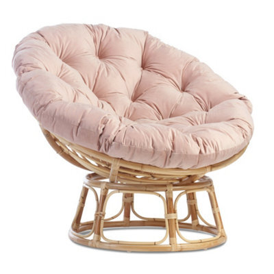 Desser Indoor Natural Rattan Papasan Chair With Cushion - Adjustable Natural Cane Wicker Seat With Uk Made Cushion In Velvet Blush - image 1