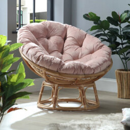 Desser Indoor Natural Rattan Papasan Chair With Cushion - Adjustable Natural Cane Wicker Seat With Uk Made Cushion In Velvet Blush - thumbnail 2