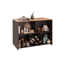 Kitchen Island With Storage, 127 Freestanding Unit With Open Shelving And Wine Rack, Modern Dining Island (Oak&anthracite, Monet) - thumbnail 4