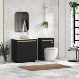 Royal Bathrooms Orion 800mm Hale Black Floor Standing Plain White Countertop Vanity Unit 2 Door With Milan Basin & Brushed Brass Accent Trim - thumbnail 3