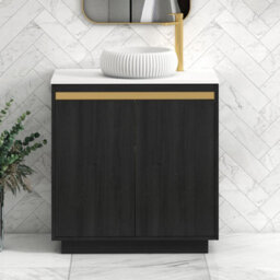 Royal Bathrooms Orion 800mm Hale Black Floor Standing Plain White Countertop Vanity Unit 2 Door With Milan Basin & Brushed Brass Accent Trim - thumbnail 1