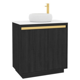 Royal Bathrooms Orion 800mm Hale Black Floor Standing Plain White Countertop Vanity Unit 2 Door With Milan Basin & Brushed Brass Accent Trim - thumbnail 6