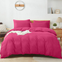Aspire Homeware Plain Duvet Cover Set Soft Microfibre, Pink, King (L)220Cm X (W)230Cm
