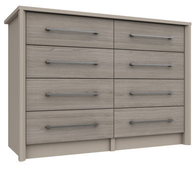 Burlington 4 Drawer Double Chest - Fired Earth And Grey Oak On Express Delivery And Ready Assembled