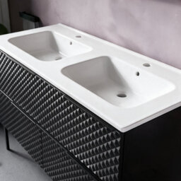 Bathroom City Elvia 1200mm Black Double Basin Vanity Unit - Large Diamond Front Cabinet With Soft-Close Storage Drawers - Black Handles - thumbnail 5