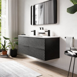 Bathroom City Elvia 1200mm Black Double Basin Vanity Unit - Large Diamond Front Cabinet With Soft-Close Storage Drawers - Black Handles - thumbnail 4
