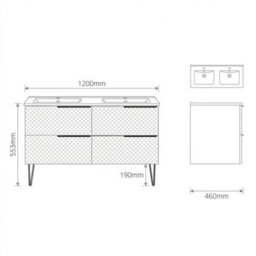 Bathroom City Elvia 1200mm Black Double Basin Vanity Unit - Large Diamond Front Cabinet With Soft-Close Storage Drawers - Black Handles - thumbnail 7