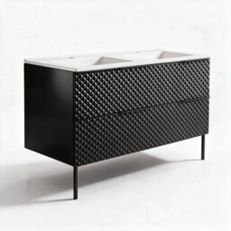 Bathroom City Elvia 1200mm Black Double Basin Vanity Unit - Large Diamond Front Cabinet With Soft-Close Storage Drawers - Black Handles - thumbnail 3