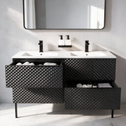 Bathroom City Elvia 1200mm Black Double Basin Vanity Unit - Large Diamond Front Cabinet With Soft-Close Storage Drawers - Black Handles - thumbnail 2