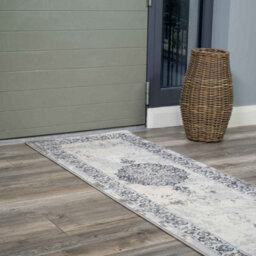 Loomed Blue Grey Traditional Medallion Bordered Living Runner Rug 70X240Cm - thumbnail 2