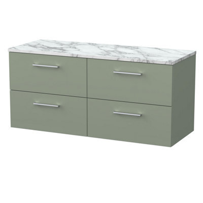 Balterley Pershall Contemporary Wall Hung 4 Drawer Vanity Unit With Laminate Worktop, 1200mm, Reed Green - image 1