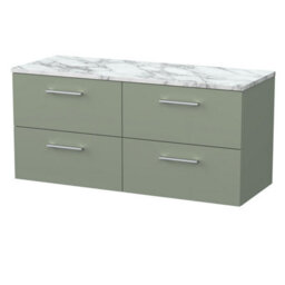 Balterley Pershall Contemporary Wall Hung 4 Drawer Vanity Unit With Laminate Worktop, 1200mm, Reed Green - thumbnail 1