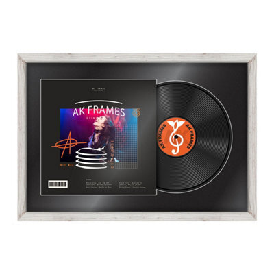 "AK Frames 25X17"" White Rustic Modern Vinyl Record Frame With Black Mount For 12 Inch Lp Cover & Disc - Overlapped Design" - image 1