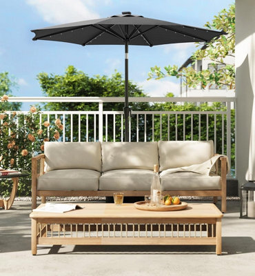 Songmics Garden Parasol Umbrella, 32 Solar Powered Led Lights, Dual-Tilt System, Outdoor Terrace Pool Balcony, Without Base, Grey - image 1
