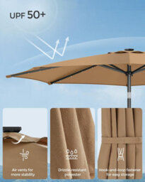 Songmics Garden Parasol Umbrella, 32 Solar Powered Led Lights, Dual-Tilt System, Outdoor Terrace Pool Balcony, Without Base, Grey - thumbnail 6