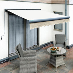 Primrose Awnings 2.5M X 2.0M Retractable Manual Full Cassette Charcoal Frame Ivory Awning Outdoor Patio Canopy - thumbnail 1