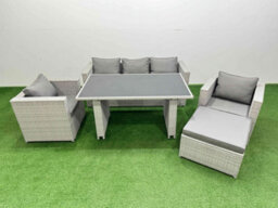 Fimous Patio Garden Furniture Sets With Black Glass Top Dining Table Armchair 3 Seater Sofa Big Stool Light Grey - thumbnail 2