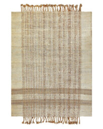 Wyld And Coco Boho Jute Area Rug Beige 140 X 200 Cm Handwoven Tassels Cotton-Edged - thumbnail 1