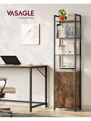 LEDREM 6-Tier Bookcase, Tall Bookshelf With Door, Adjustable Shelves, Living Room Bedroom, Rustic Brown And Black - image 1